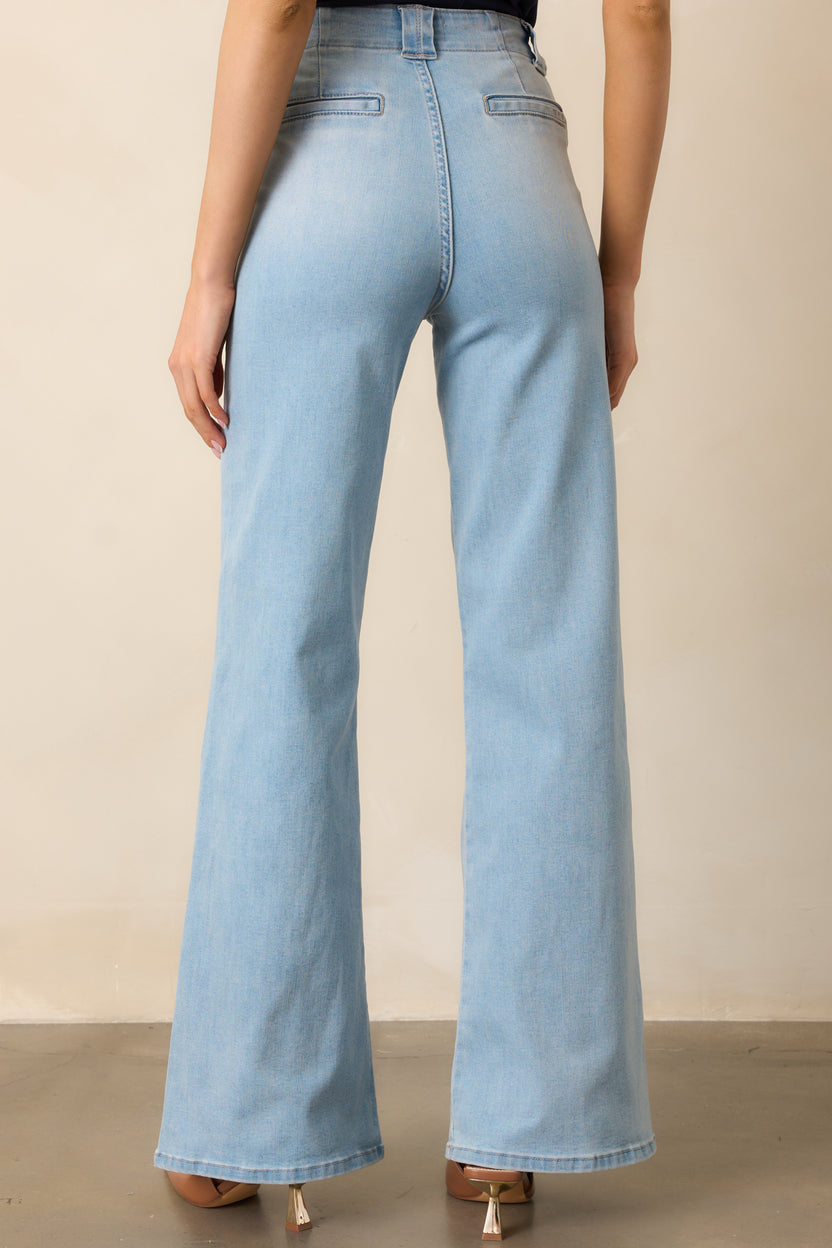 Risen Light Wash Stretchy Double Button Wide Leg Jeans