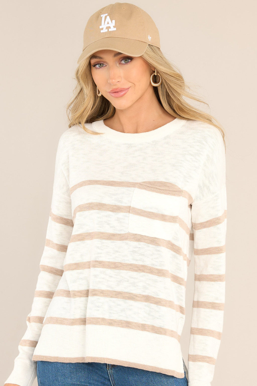 Beige & White Oversized Top