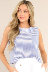 Living Authentically Blue Striped Tank - Red Dress