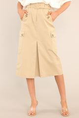 Living In The Now Beige Belted Cargo Midi Skirt - Red Dress