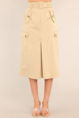 Living In The Now Beige Belted Cargo Midi Skirt - Red Dress
