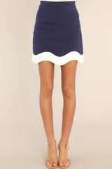 Look And See Navy Blue Scalloped Linen Blend Skirt - Red Dress