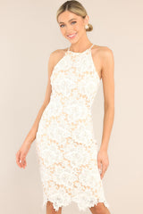 Luxe Love White Lace Midi Dress - Red Dress