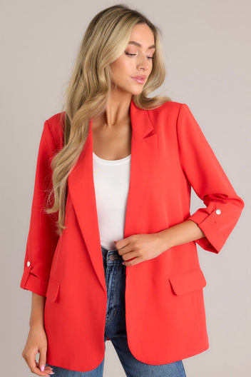 3/4 Sleeve Cherry Tomato Blazer - All Outerwear | Red Dress