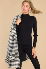 Making It Easy Black & White Houndstooth Coat - Red Dress