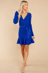 Making Moves Royal Blue Sweater Dress - Red Dress