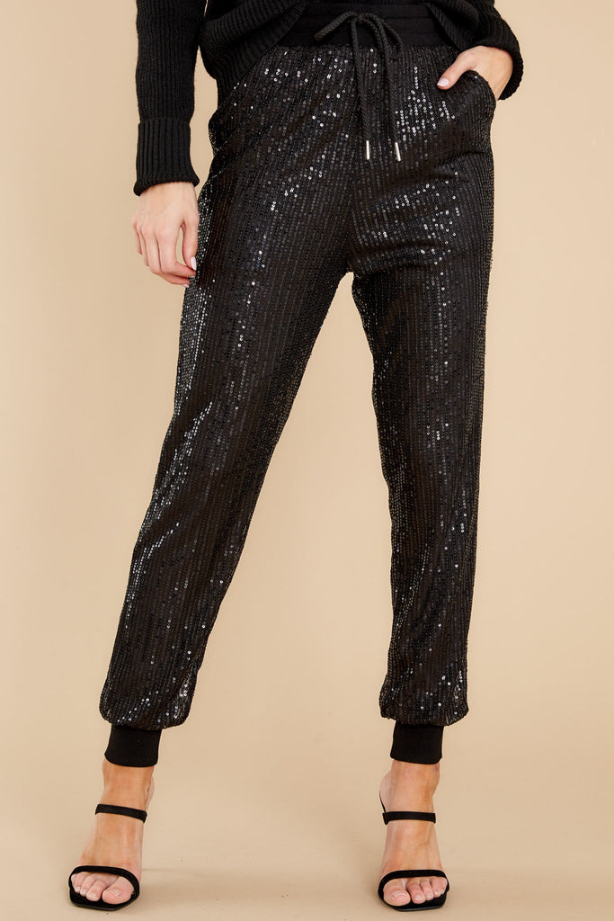 Marquee Glitter Black Sequin Pants - Red Dress
