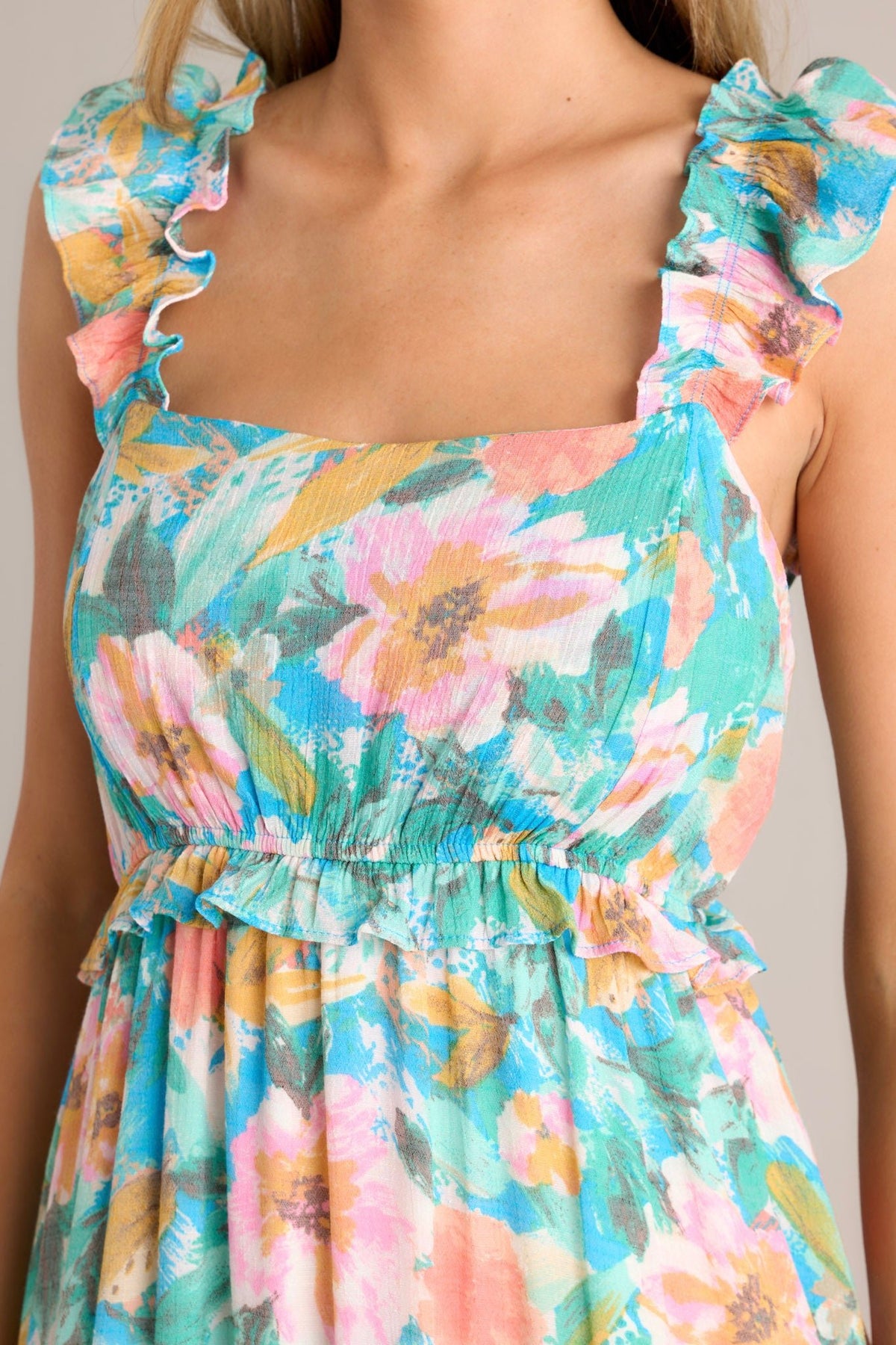 Ocean Jewel Boho Floral Print Midi Dress