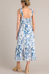 Meadow Muse White & Blue Floral Midi Dress - Red Dress