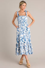 Meadow Muse White & Blue Floral Midi Dress - Red Dress