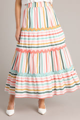 Meet For Tea Sage Multi Stripe Cotton Maxi Skirt - Red Dress