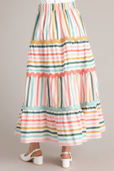 Meet For Tea Sage Multi Stripe Cotton Maxi Skirt - Red Dress