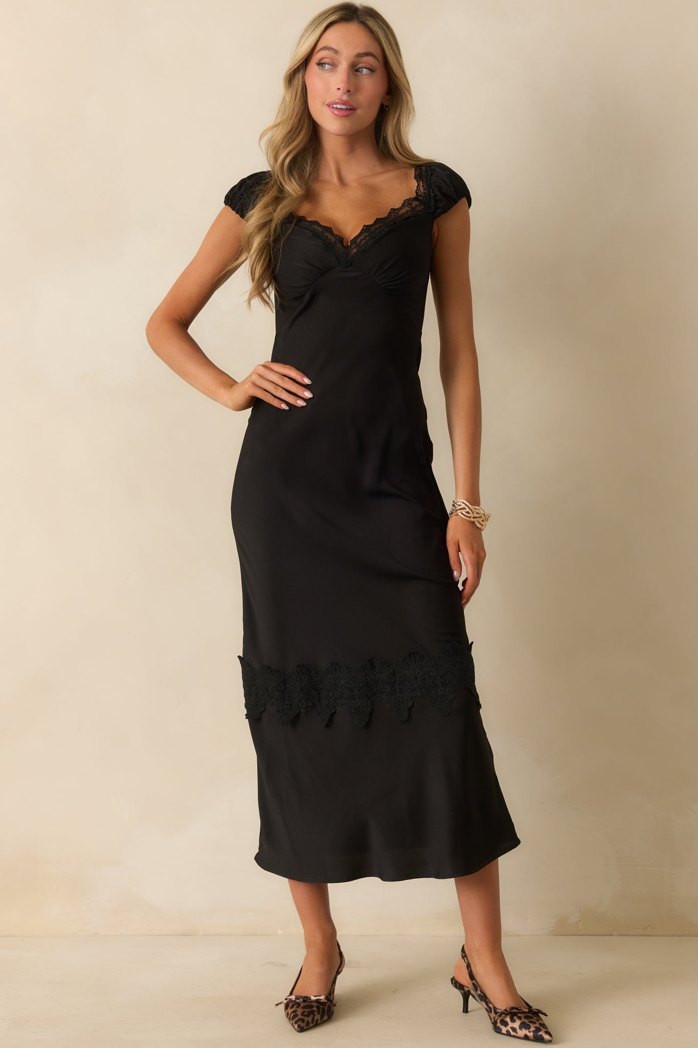 MINKPINK Momento Bias Midi Dress In Black Lace Trim