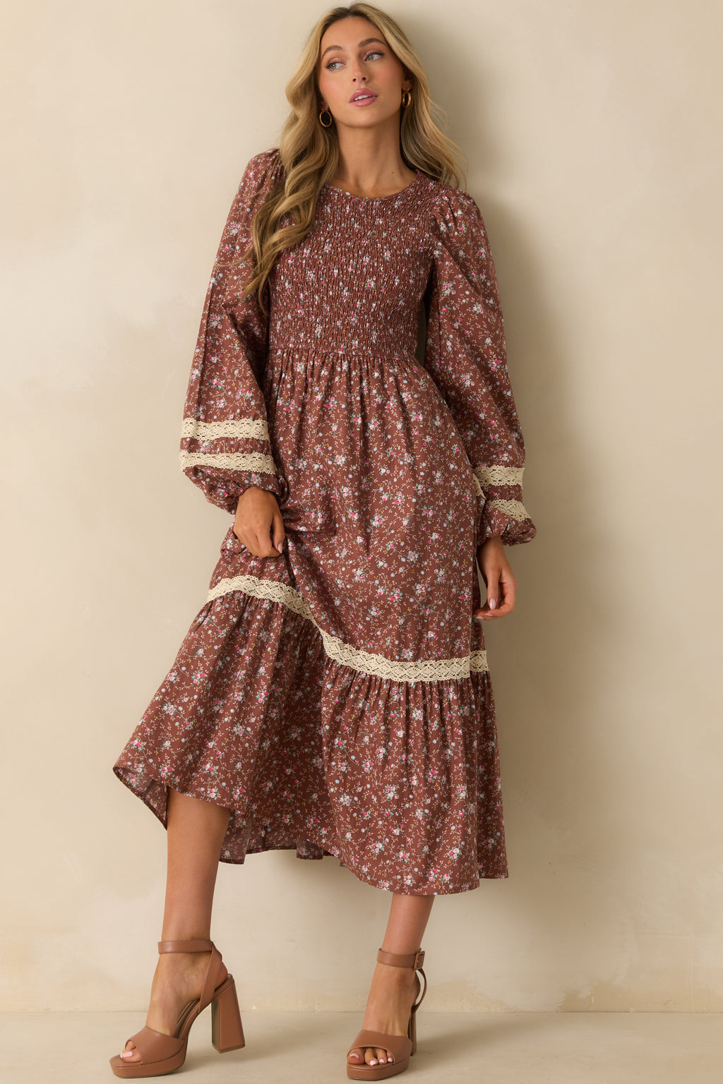 Mocha Brown Multi Floral Print Maxi Dress - All Dresses | Red Dress