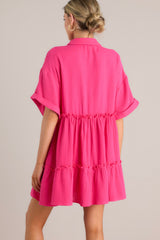 My Best Self Lipstick Pink 100% Cotton Mini Dress - Red Dress