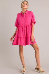 My Best Self Lipstick Pink 100% Cotton Mini Dress - Red Dress