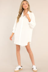 My Everything White Button Front Shirt Dress - Red Dress