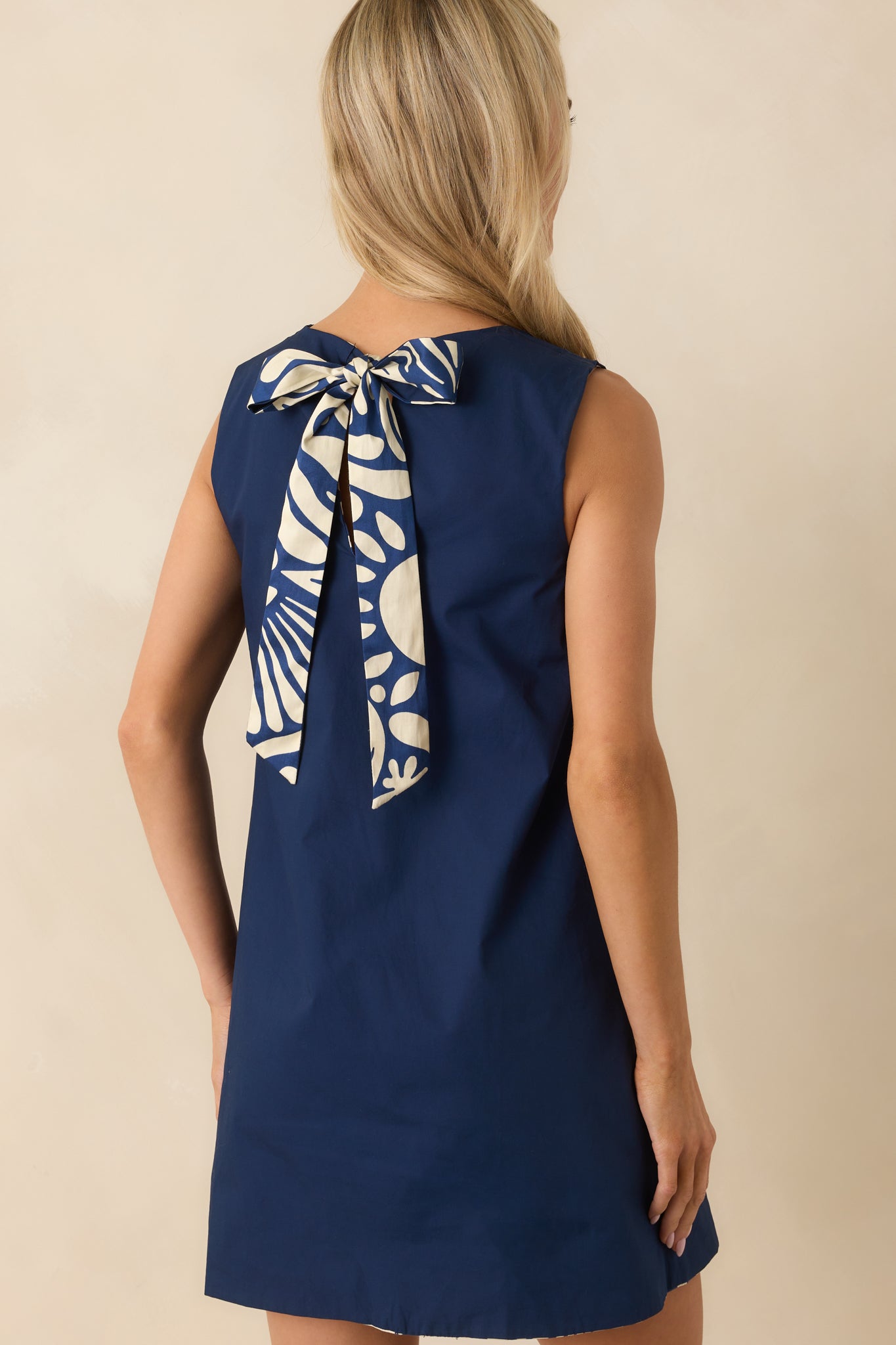 Prosperina Blake Reversible Shift Dress In Navy Cotton