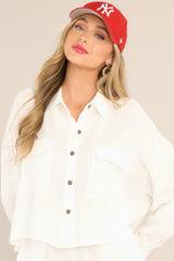 Never Leaving White Gauze Button Front Cropped Top - Red Dress