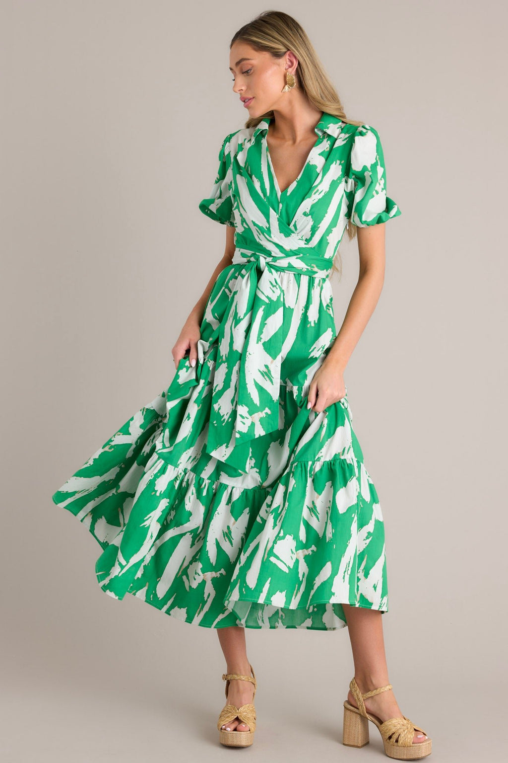 Kelly Green Abstract Print Maxi Dress - All Dresses