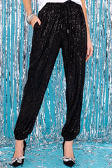 Not Playing Games Black Sequin Joggers - Red Dress