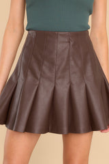 Oh So Thankful Faux Leather Brown Skirt - Red Dress