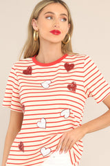 On My Sleeve Red Stripe Sequin Heart Top - Red Dress