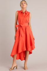 On Time Tomato Red Asymmetrical High Low Dress - Red Dress