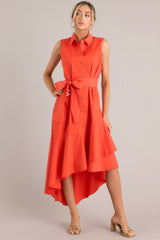 On Time Tomato Red Asymmetrical High Low Dress - Red Dress