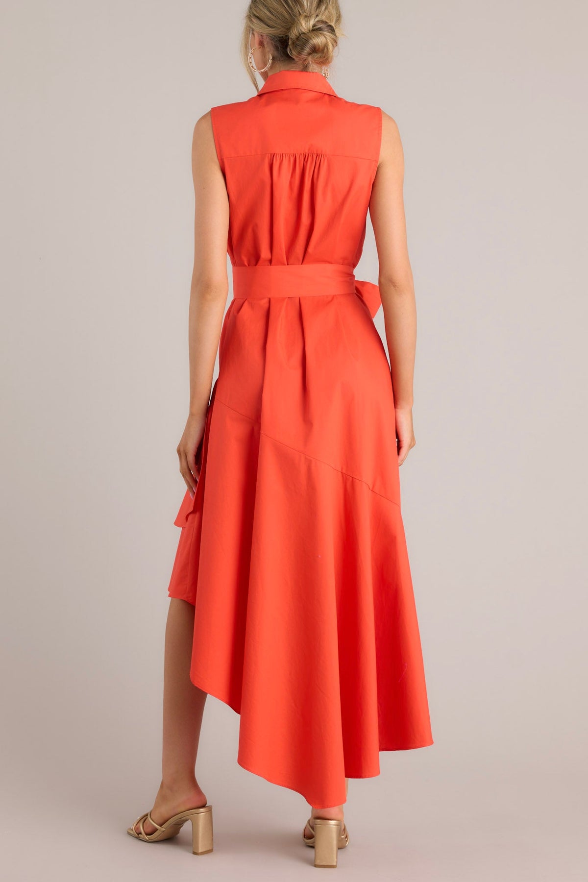 Tomato Red Asymmetrical High Low Dress