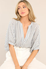 Once More With Feeling Grey & White Striped Top - Red Dress