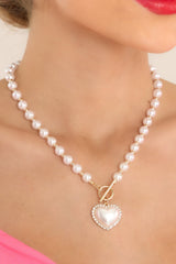 Only Eyes For You Gold Pearl Necklace - Red Dress
