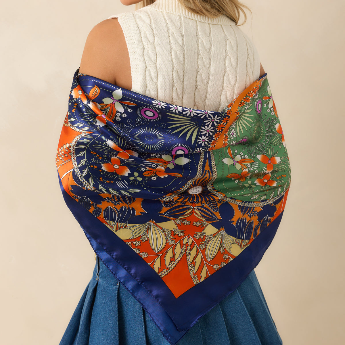 *Ralph Lauren Collection Orange Sherbet Watercolor Floral Oblong Silk Scarf Lauren Ralph Lauren FLORAL SILK SCARF - Foulard - vail  main image 4