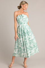 Our Life Together Green Toile Strapless Midi Dress - Red Dress