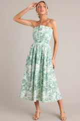 Our Life Together Green Toile Strapless Midi Dress - Red Dress