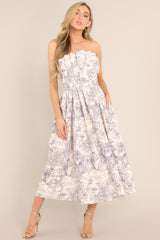 Our Life Together Navy Toile Strapless Midi Dress - Red Dress