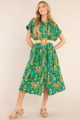 Out Of The Woods Green Print Midi Dress - Red Dress