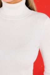 Over The Night Ivory Ribbed Turtleneck Top - Red Dress