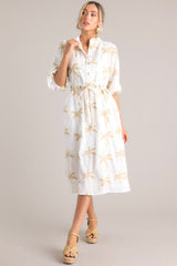 Palm Paradise Ivory Embroidered Midi Dress - Red Dress