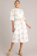 Palm Paradise Ivory Embroidered Midi Dress - Red Dress