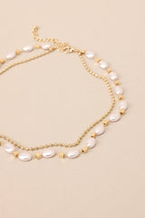 Peace With Myself Gold Pearl Layered Necklace - Red Dress