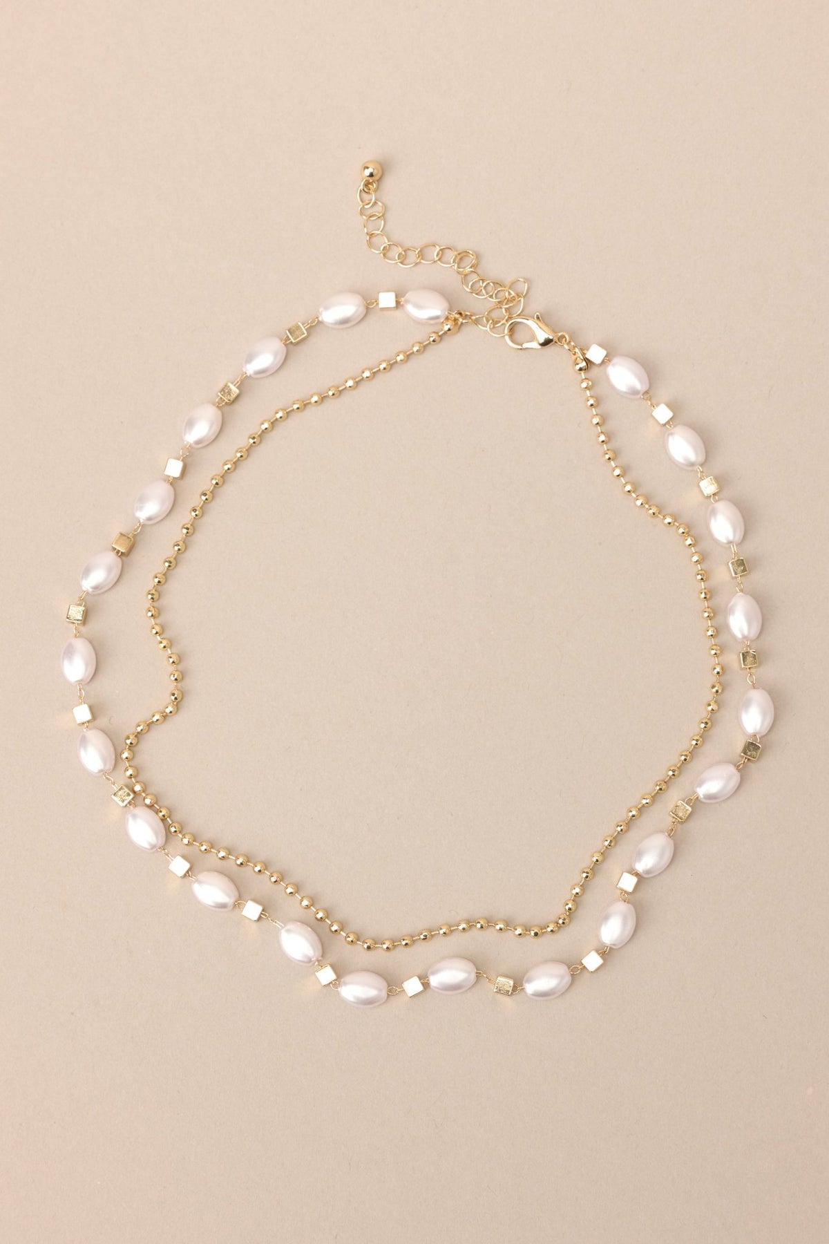 Gold & Pearl Layered Necklace - All Necklaces | Red Dress