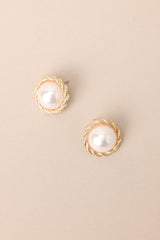 Peaceful Mind Gold and Pearl Stud Earrings - Red Dress