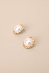 Peaceful Mind Gold and Pearl Stud Earrings - Red Dress