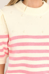 Pearlfectly Ivory & Pink Stripe Cropped Sweater - Red Dress