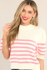 Pearlfectly Ivory & Pink Stripe Cropped Sweater - Red Dress