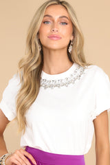 Perfect Shine White Bedazzled Top - Red Dress