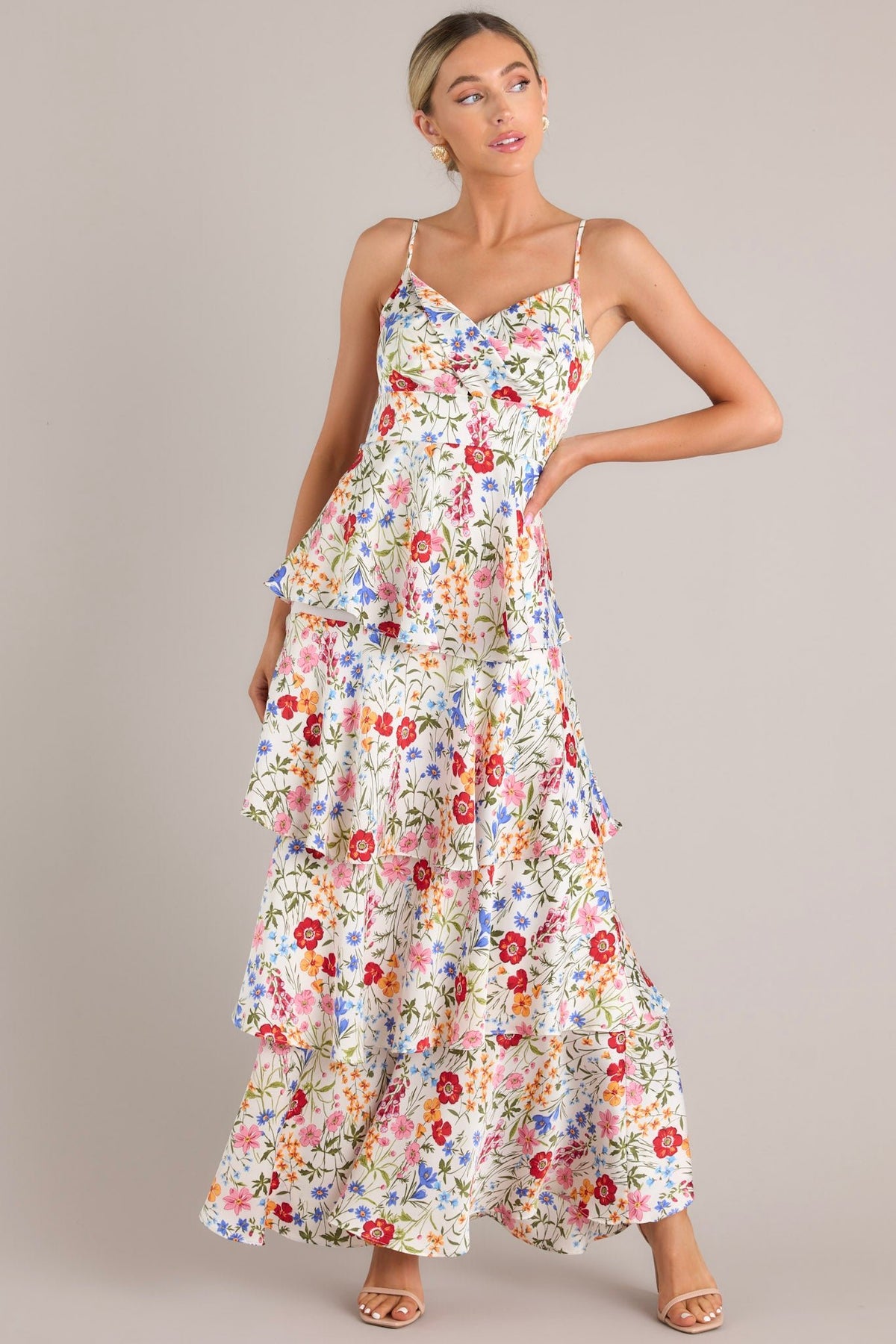 White Floral Print Maxi Dress