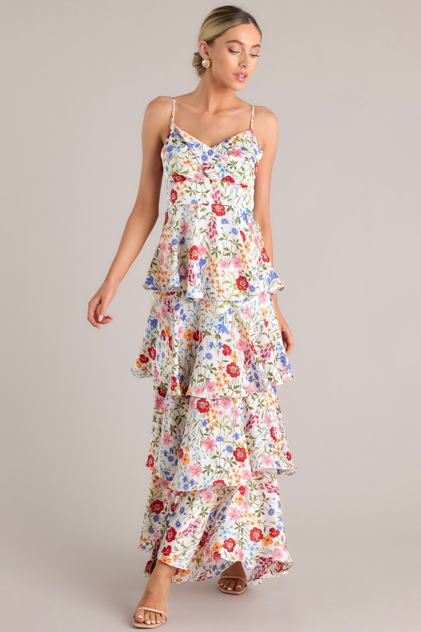 White Floral Print Maxi Dress