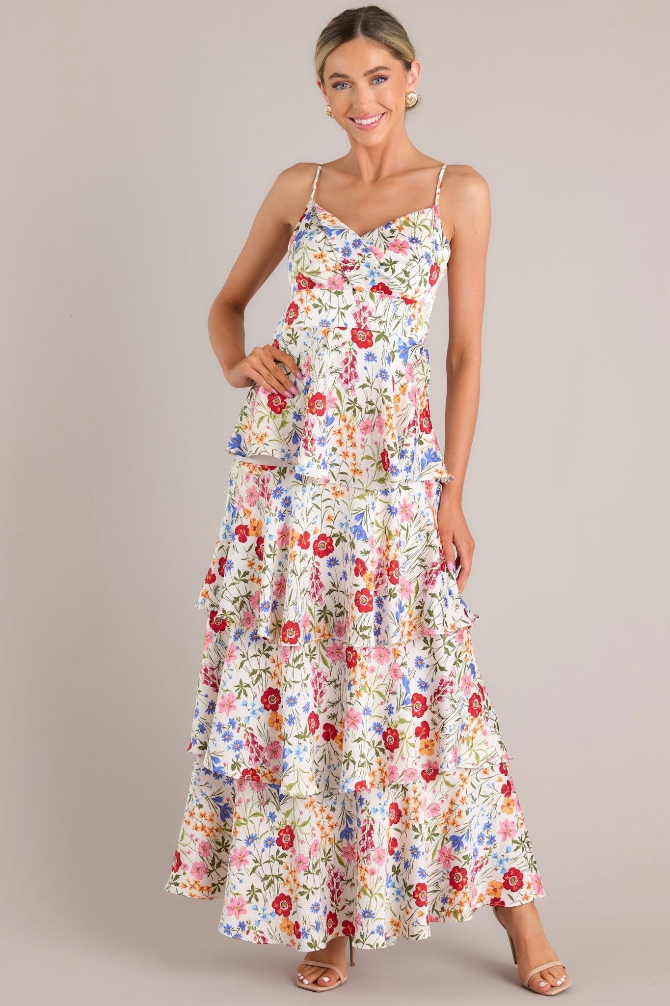 White Floral Print Maxi Dress
